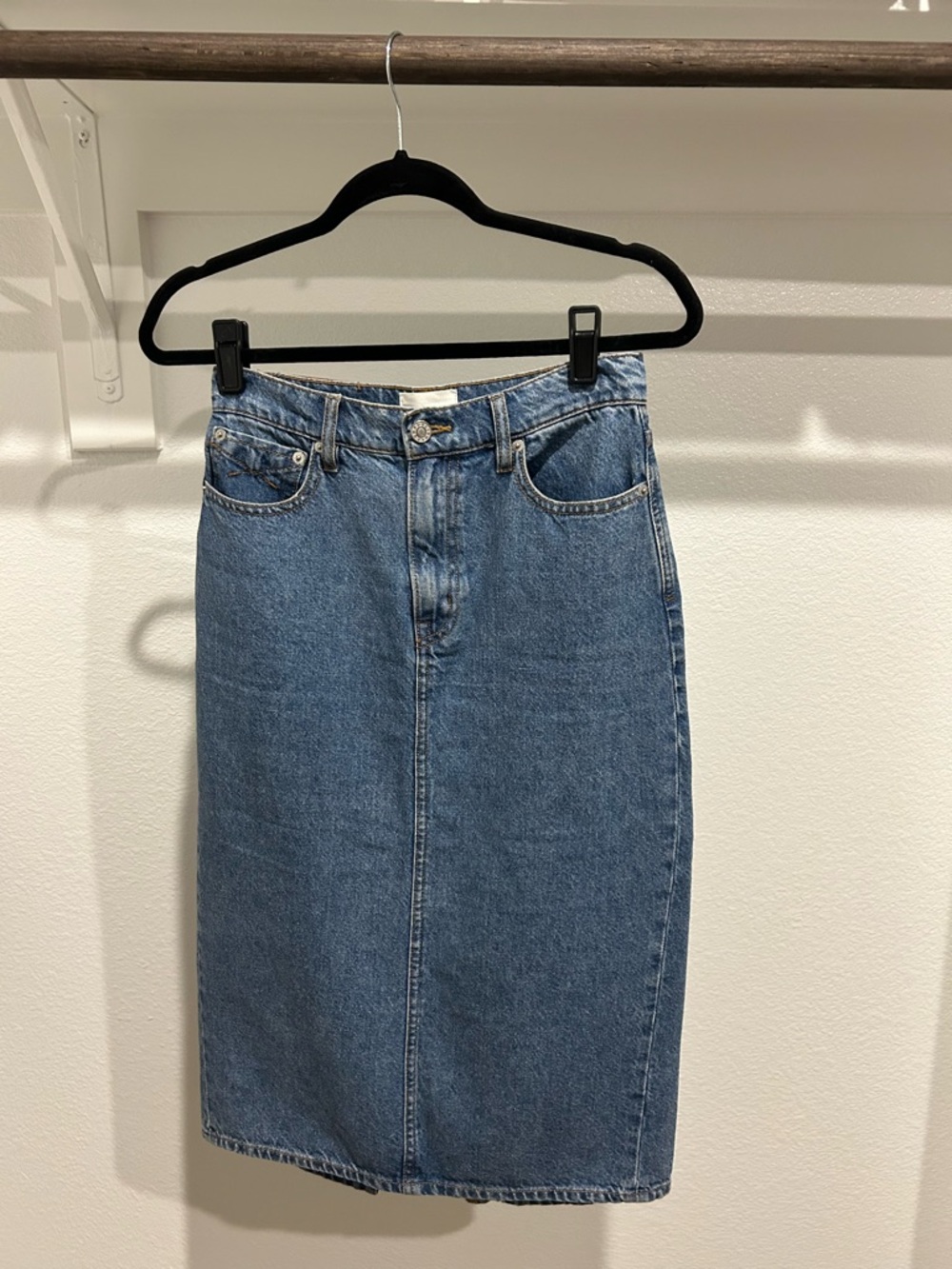 Classic Denim Midi Skirt in Blue
